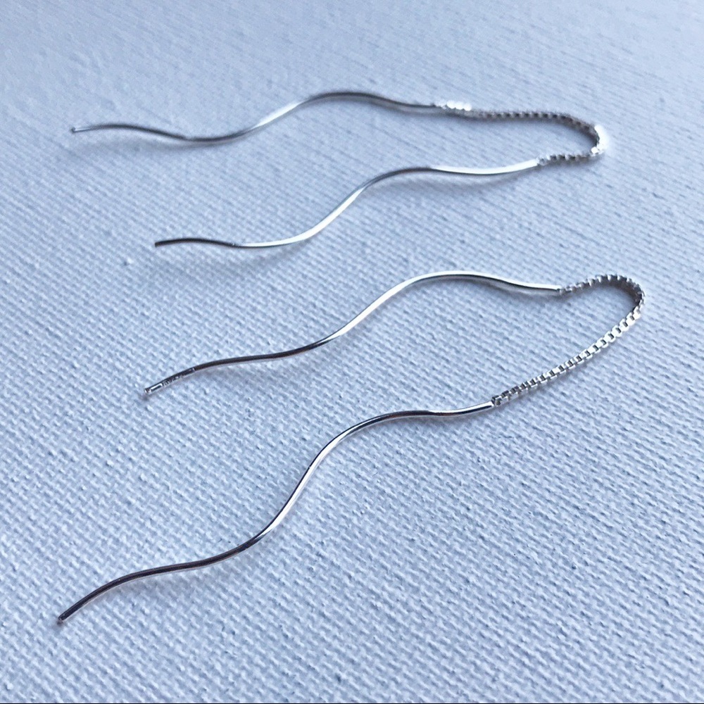 NEW Sterling Silver Wavy Threader Earrings - Picture 2 of 7